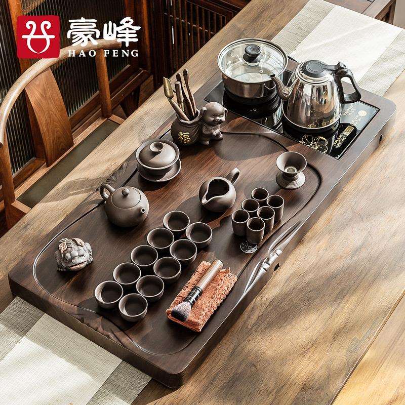 1VPR豪峰整套茶具套装全自动烧水壶一体实木茶盘家用客厅现代简约