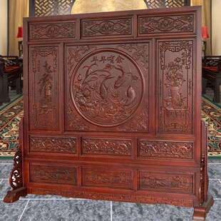 2025新中式实木雕刻屏风遮挡单位公司大厅办公室隔断客厅玄关座屏