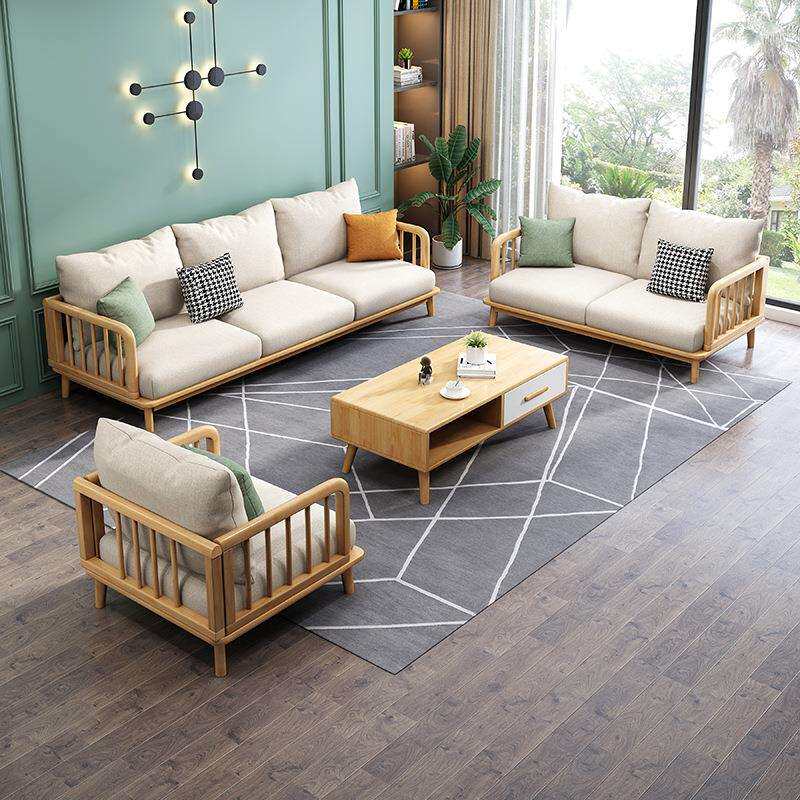 北欧实木沙发组合现代简约客厅布艺转角贵妃可拆洗冬夏两用沙发