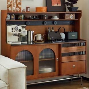 北欧实木餐边柜客厅靠墙岩板上下柜靠墙一体柜多功能柜中古茶水柜