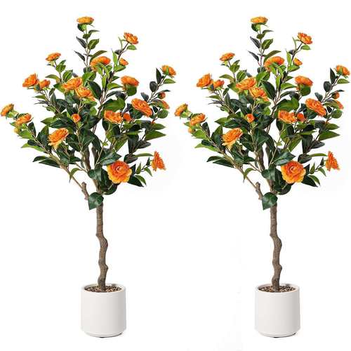 北欧仿真植物大型绿植盆栽落地摆件室内外客厅轻奢装饰山茶花假树