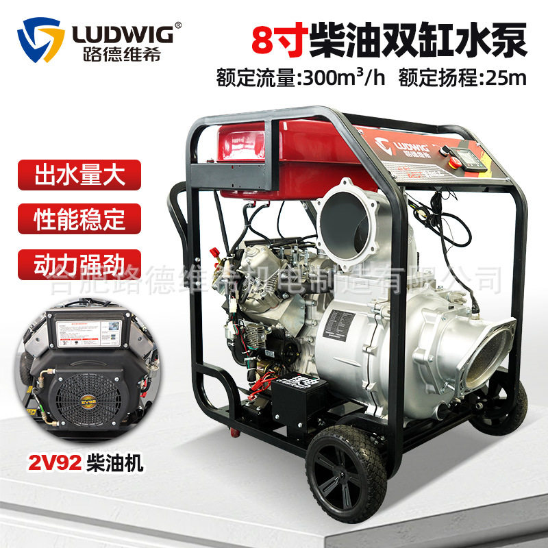 LD200LE柴油8寸双缸清水泵污水泵大流量高扬程抽水机排水泵2V92
