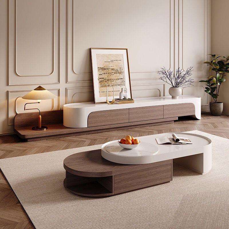 新中式胡桃木电视柜组合可伸缩茶几客厅家用小户型现代极简实木