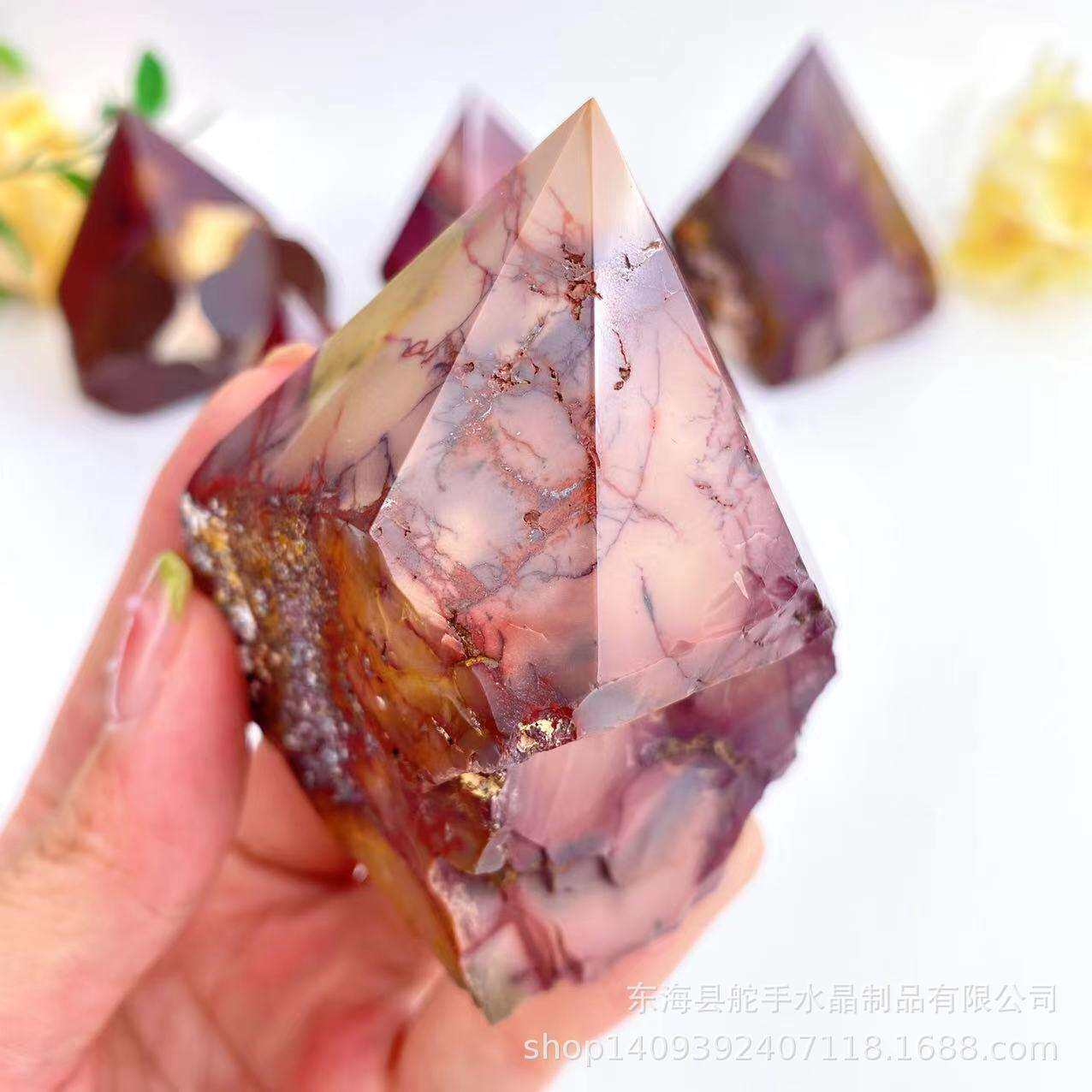 天然晶体蛋黄石切面六棱柱原石切割打磨金字塔家居办公消磁装饰