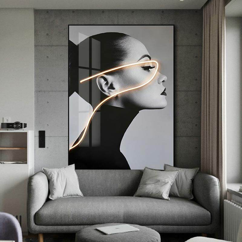 现代人物玄关过道装饰画创意轻奢餐厅挂画大尺寸镜面展厅客厅壁画