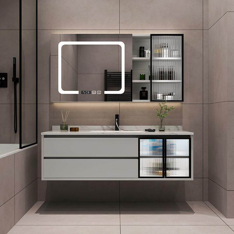 轻奢岩板陶瓷浴室柜组合洗漱台现代简约卫生间智能落地洗手脸盆柜