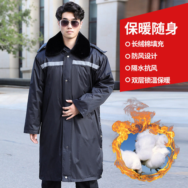 新款保暖加长款反光条可拆卸多功能大衣 冬季黑色防风大衣批发