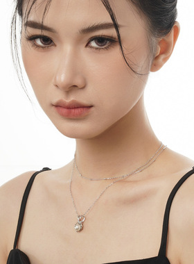 ears韩版小清晰个性S925纯银不规则异形纹理项链女短款贝珠锁骨链