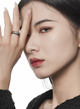 ears潮流S925纯银不掉色锆石戒指指环肌理食指戒双色戒指男女饰品
