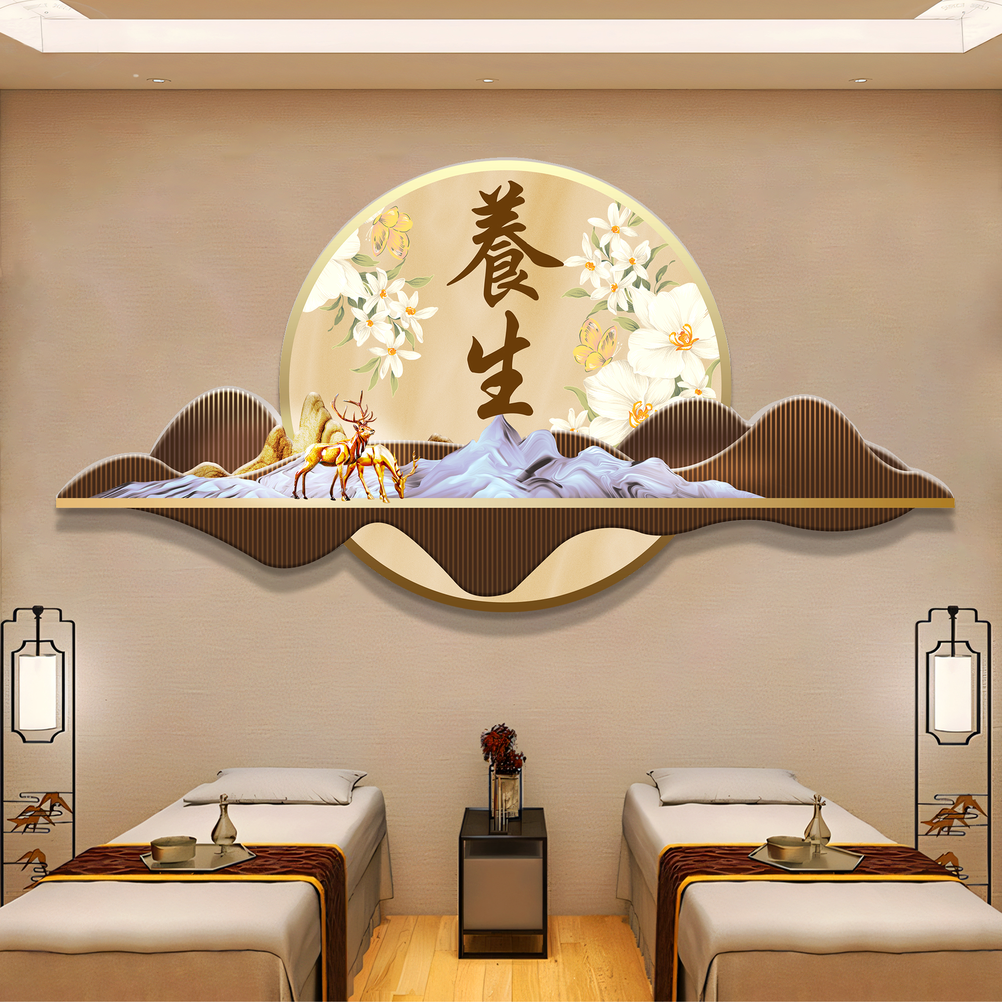 中医养生馆装饰画 画美容院氛围布置理疗推拿店前台网红形象壁贴