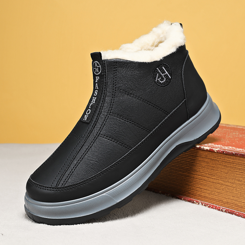 冬季保暖锁温皮面老北京棉靴男加绒加厚爸爸鞋舒适雪地靴防滑耐磨