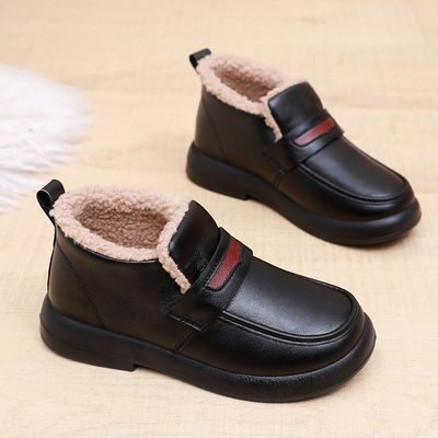 冬季加厚妈妈鞋皮面防水雪地靴