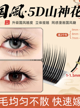 国风5D山神花睫毛LC翘中式山茶花翘睫狐系花神漫画款美睫店专用