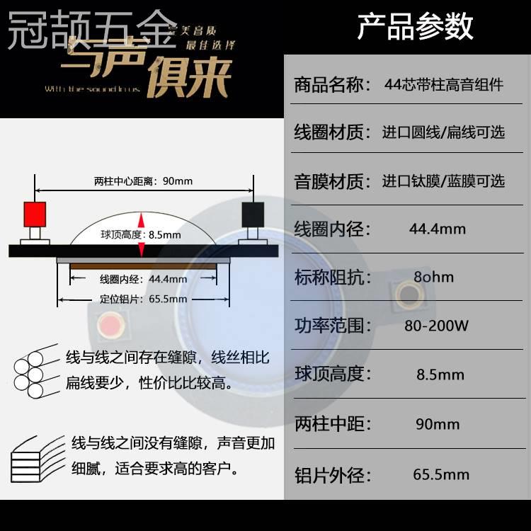 包邮镇店纯进口蓝膜44.4mm高音音圈44芯纯铝扁线高音驱动头配件