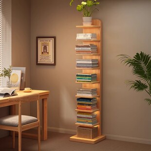 全实木隐形落地书架置物架省空间不占地方的储物柜转角防倾倒窄书