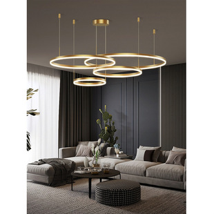全铜客厅吊灯后现代简约北欧餐厅灯复式楼网红圆环形轻奢大厅灯具