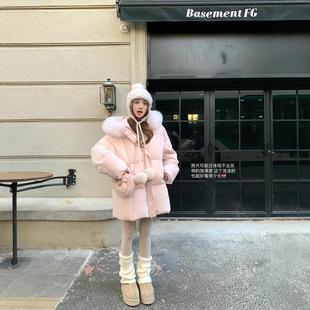 明摩羽绒服冬日雪芙大毛领面包女中长款新款白鸭绒外套平湖可