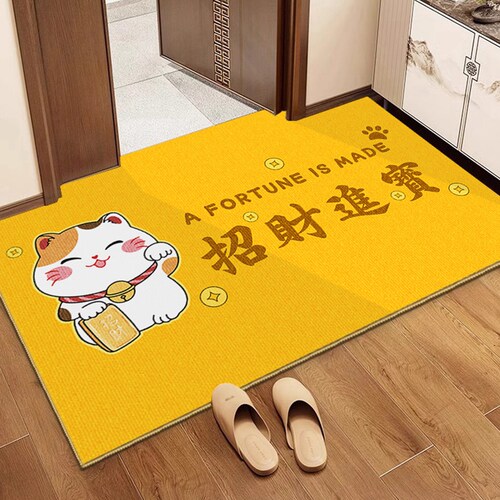 热销金色地垫入户门垫招财猫大z门口进门地毯黄色招财进宝脚垫子