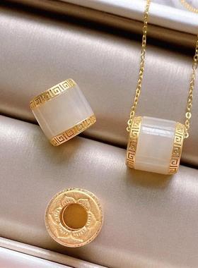 祥纹银S925纯银镶嵌和田玉转运珠吊坠银时尚大气招财转运吊坠项链