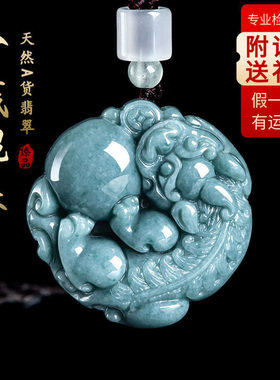 天然翡翠玉抱球貔貅吊坠冰种有求必应挂绳皮丘玄学挂件护身符招财