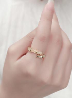 步步高竹节戒指女时尚个性高级感猫眼石开口戒轻奢网红食指指环高