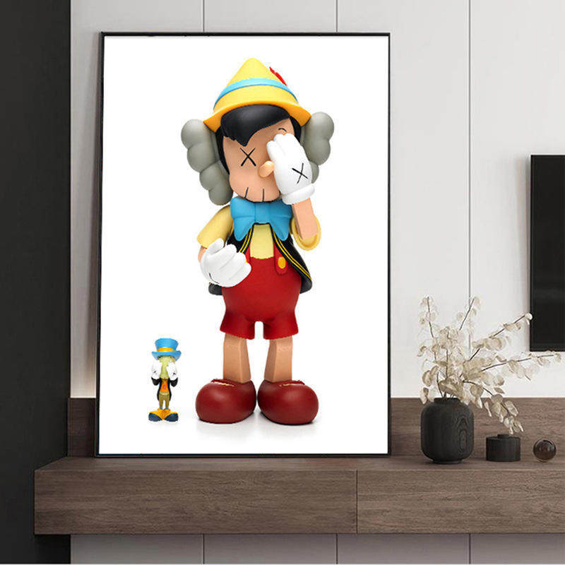 kaws挂画卡通动漫联名装饰画潮牌潮流时尚粉色竖版玄关沙发背景画