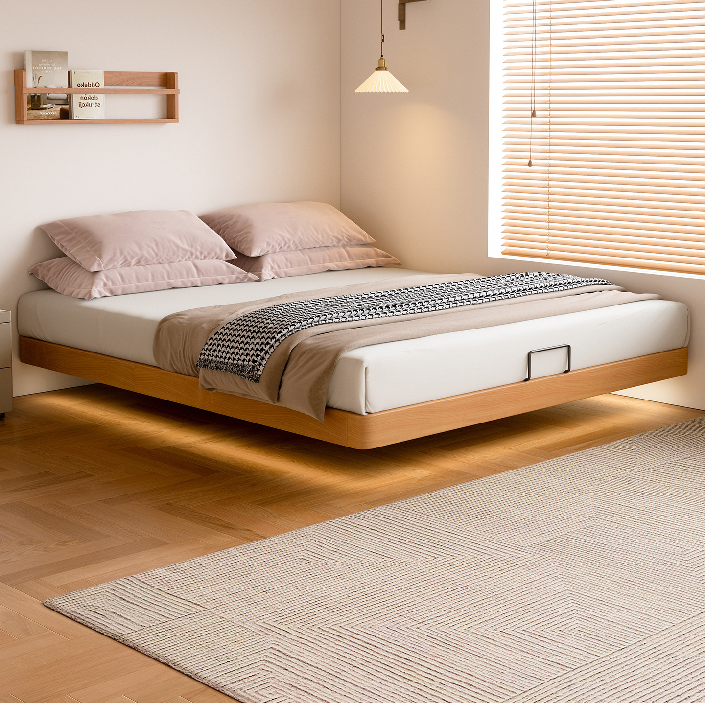 小户型无床头榫卯悬浮1米8实木床