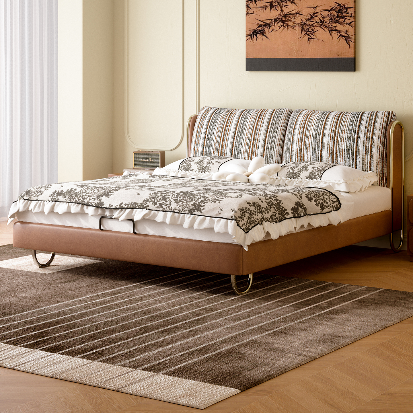 法式复古1米8双人布艺床