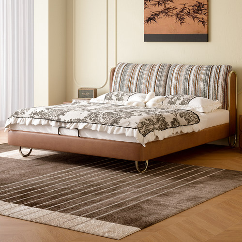 法式复古1米8双人布艺床