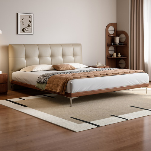 白蜡木床薄床头真皮靠包工厂直发