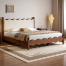 法式 奶油风白蜡木涟漪床主卧双人1.8米实木床小户型布艺软包婚床