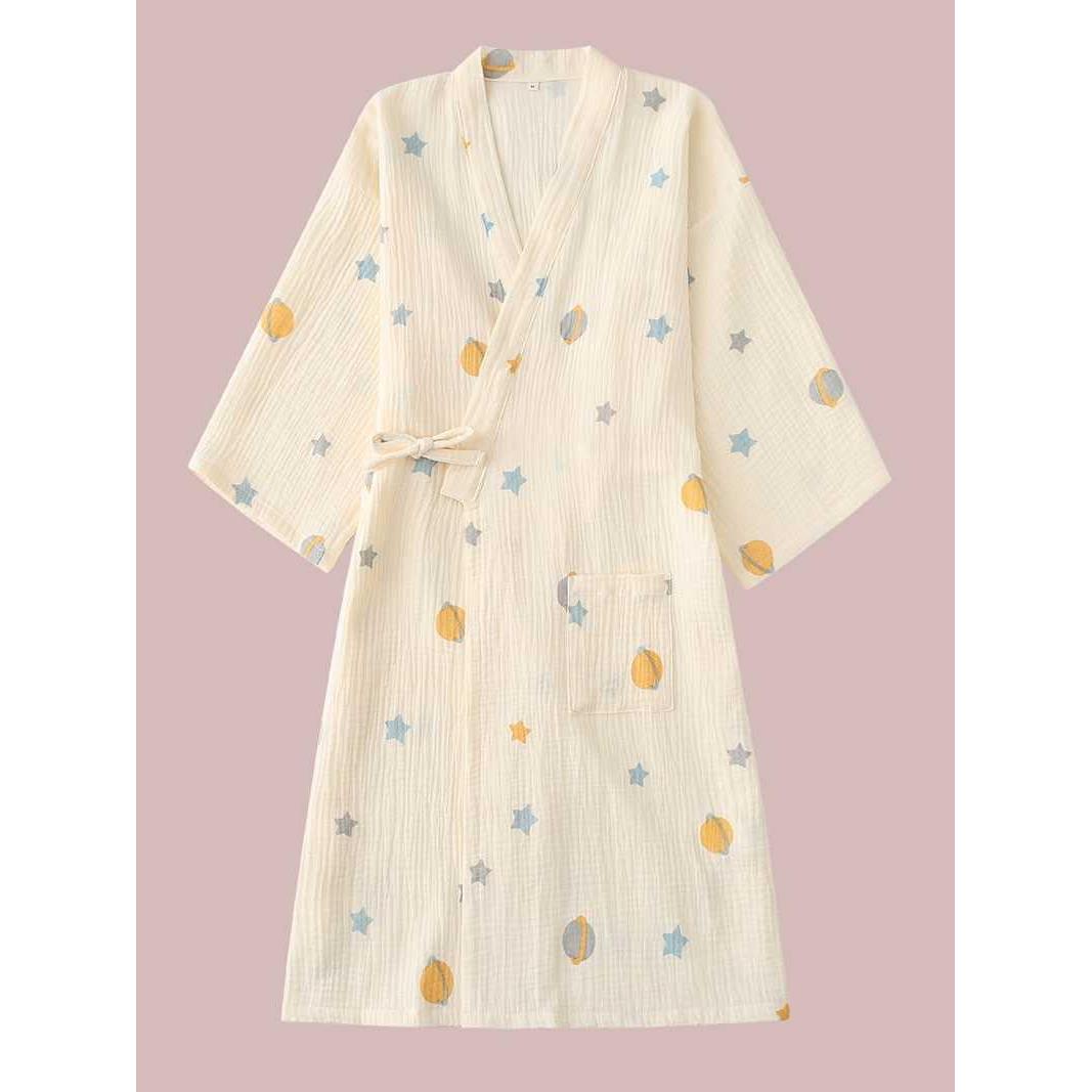 睡裙睡袍女夏季纯棉纱布和服春秋薄款日系家居服日式男士浴袍睡衣