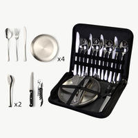 Outdoor travel stainless steel tableware, camping, picnic, barbecue plate, tongs, steak knife, fork and spoon set, portable storage bag thumbnail 5