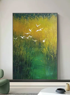 背有靠山现代简约挂画定制绿色风景画餐厅高端壁画酒店入户玄关画