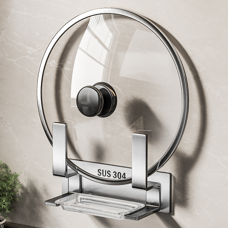 【品牌正品】免打孔厨房置物架锅盖架壁挂式加厚304不锈钢菜板架