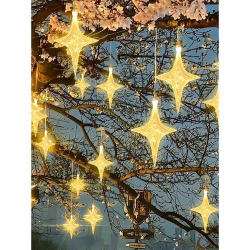 海胆爆炸星十字星四角星灯星星灯户外防水挂树上的彩灯氛围装饰灯
