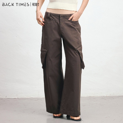 BACK TIMES初时弧形裁切工装口袋中低腰香蕉裤通勤休闲裤工装裤女