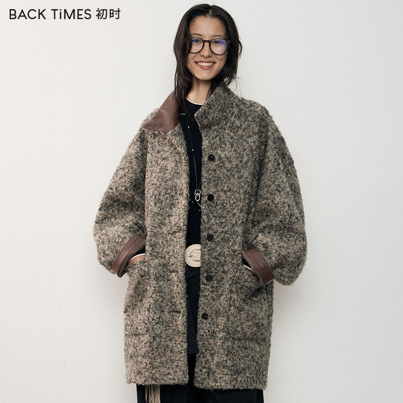 BACKTIMES羊毛立领外套中长大衣