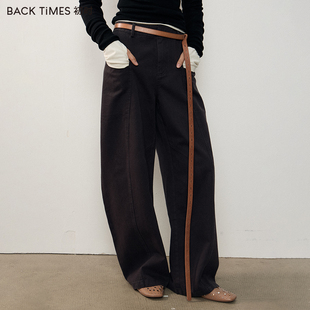 BACK TIMES初始弯刀休闲裤女2025秋冬新款中腰宽松慵懒风镰刀裤子