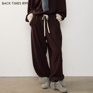 BACK TIMES秋冬新品针织弯刀裤宽松女通勤长裤