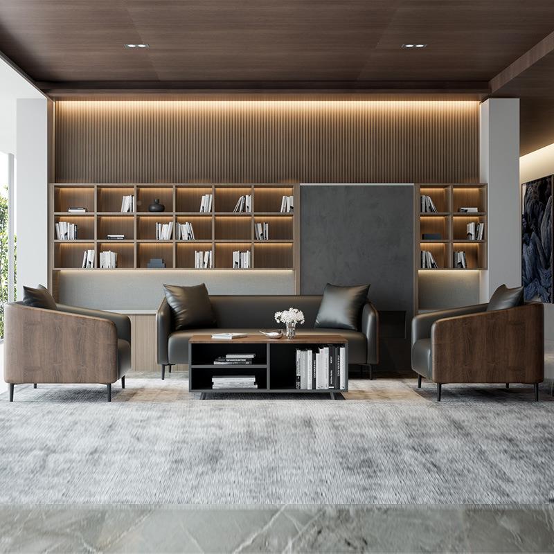 公室沙发茶办几合简约现代商务会客洽谈接待室组司ZS-18公真皮三