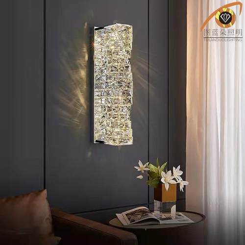 跨轻奢水晶壁灯客YQB厅电视背景境墙灯代简现约壁卧室不锈钢壁灯