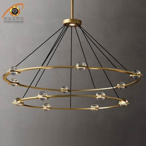 美FAU简约RH全式铜客厅计吊灯餐厅灯设师款工厂直灯销出口具