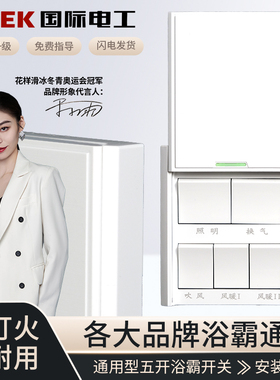 防水风暖浴霸开关五开卫生间专用通用滑盖浴室五合一五控45开面板
