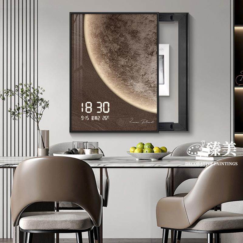 现代简约月亮电表箱装饰画竖款时钟免打孔遮挡配电箱电源电闸挂画