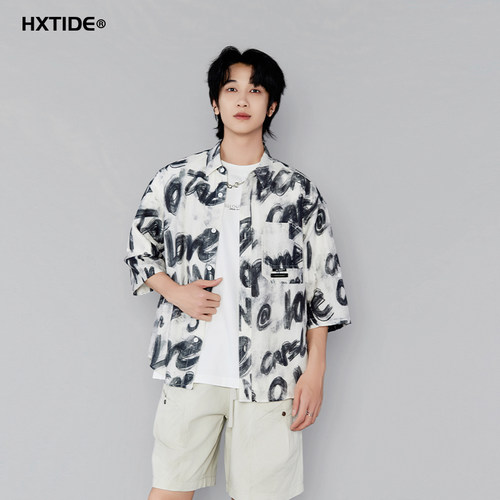 HXTIDE中国狐轩夏季男士衬衫潮流