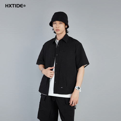 HXTIDE中国狐轩男士短袖衬衫