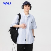 春夏季 男日系复古痞帅高级感宽松休闲衬衣 衬衫 新款 纯棉竖条纹短袖