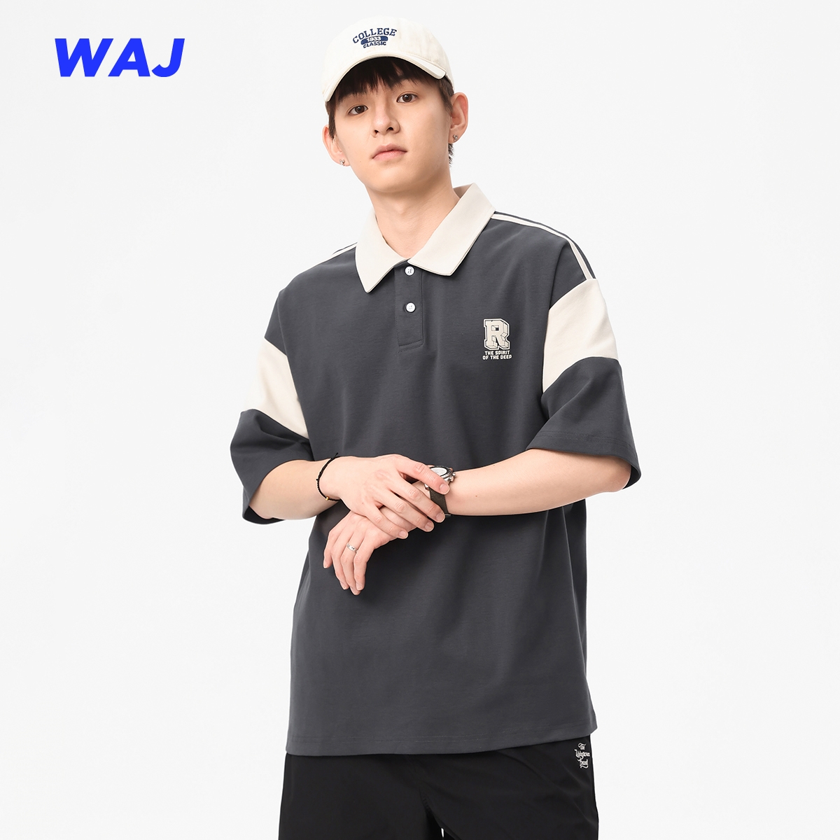 280g重磅拼接撞色polo衫短袖T恤