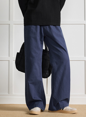 WAJ美式复古工装经典法工蓝牛仔裤男vintage微喇简约通勤休闲长裤